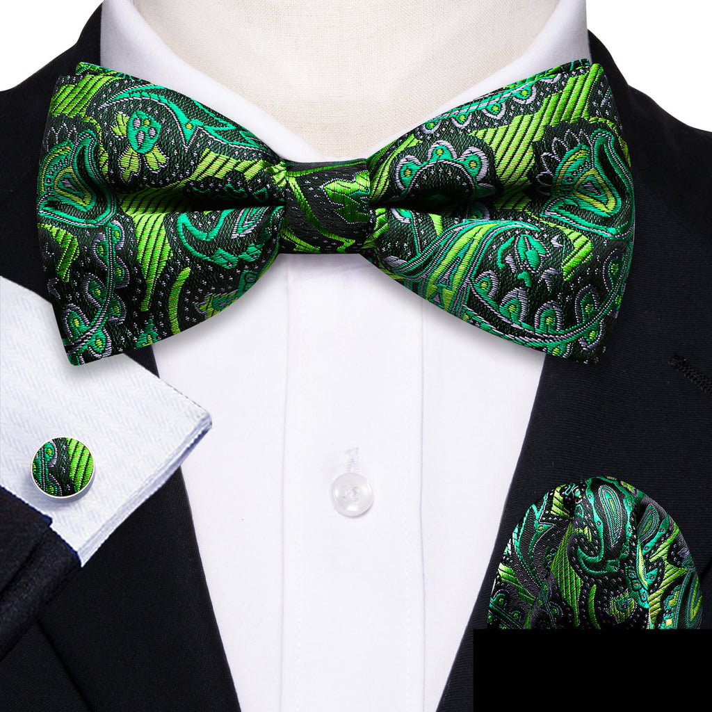 Green Paisley Bow Tie Set - GentCrest
