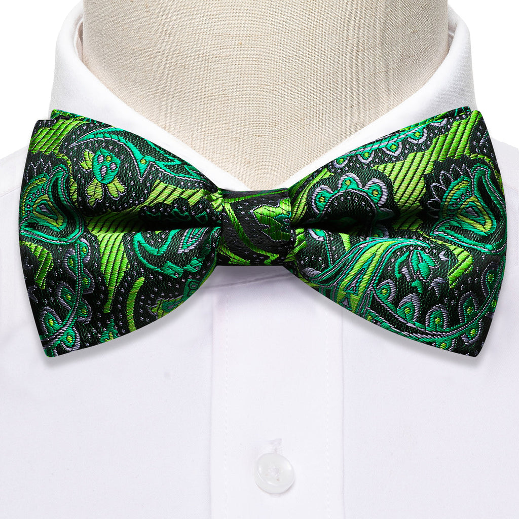 Green Paisley Bow Tie Set - GentCrest - View 3