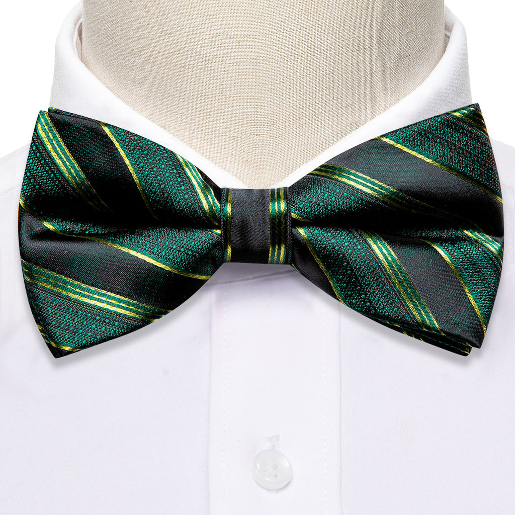 Green Black Striped Bow Tie Set - GentCrest - View 3