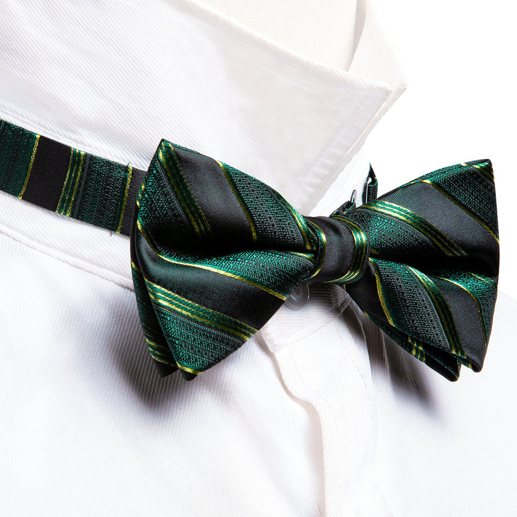 Green Black Striped Bow Tie Set - GentCrest - View 2