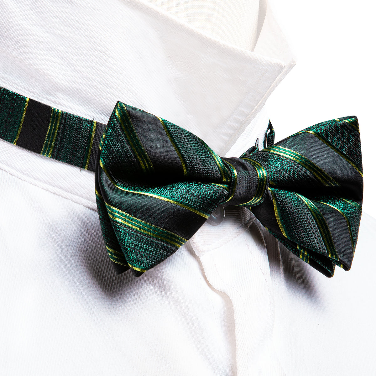 Green Black Striped Bow Tie Set - GentCrest - View 2