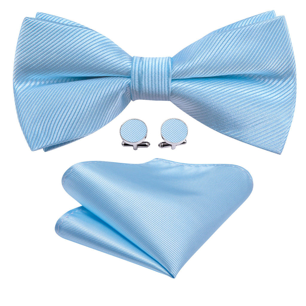 Blue Solid Bow Tie Set - GentCrest