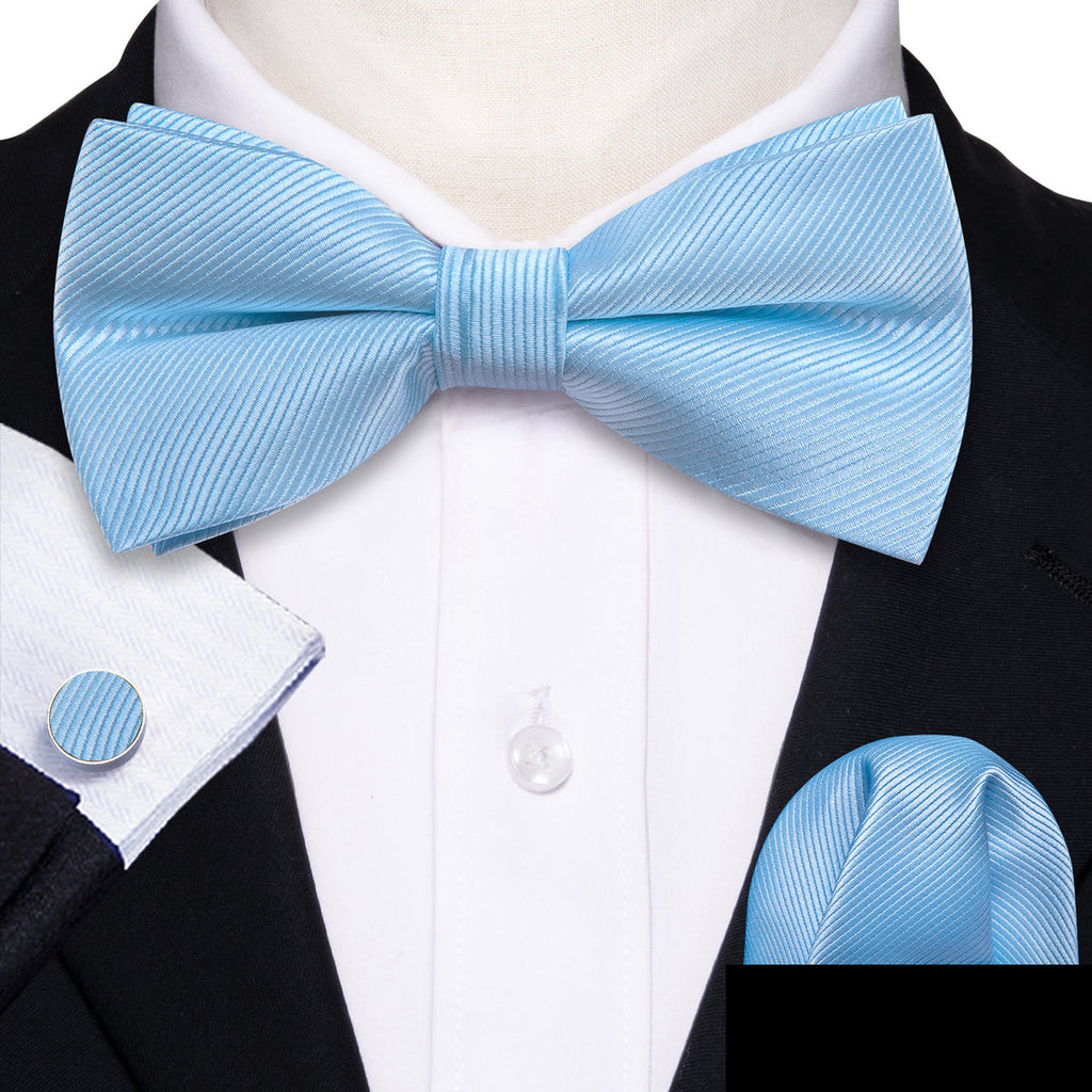 Blue Solid Bow Tie Set - GentCrest - View 2