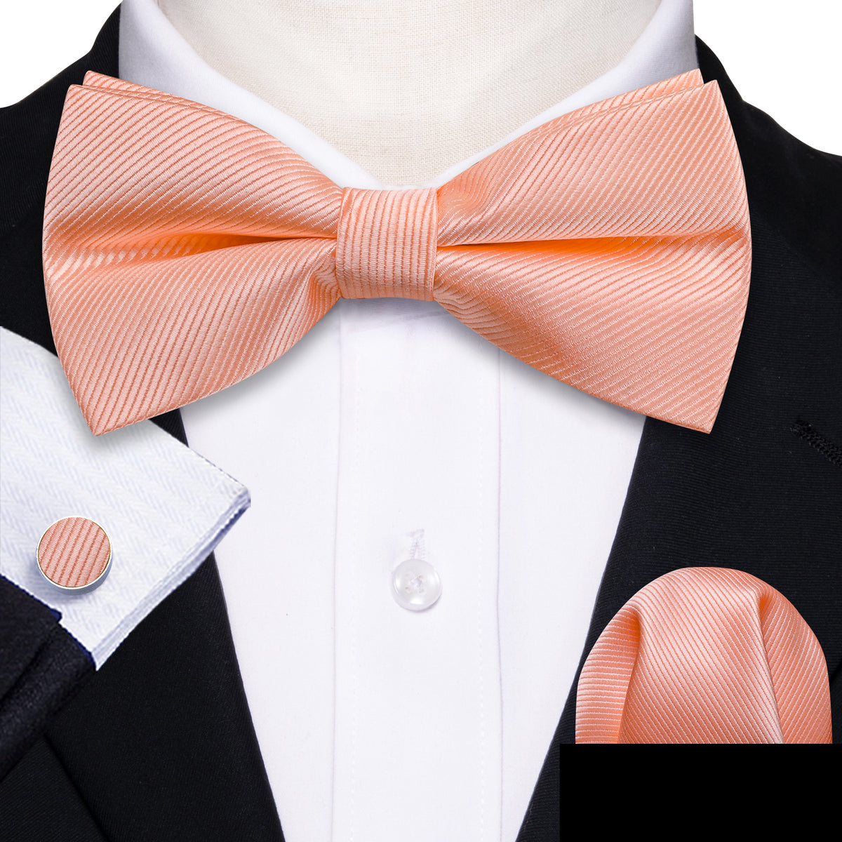 Pale Orange Solid Bow Tie Set - GentCrest - View 2