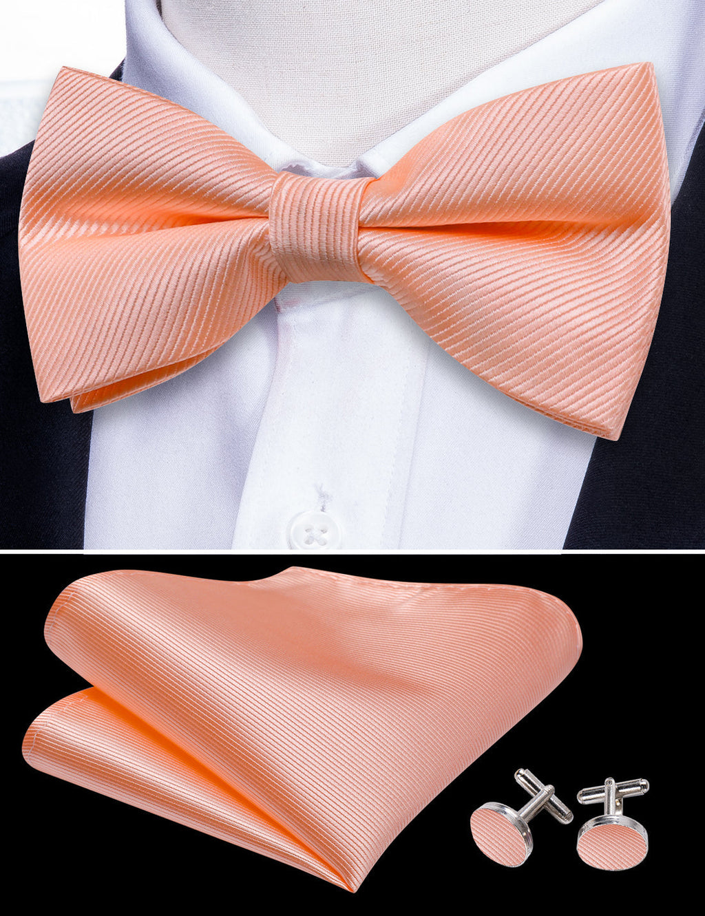 Pale Orange Solid Bow Tie Set - GentCrest - View 5