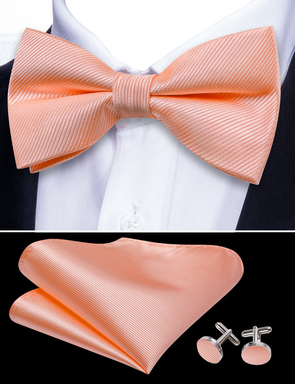 Pale Orange Solid Bow Tie Set - GentCrest - View 6
