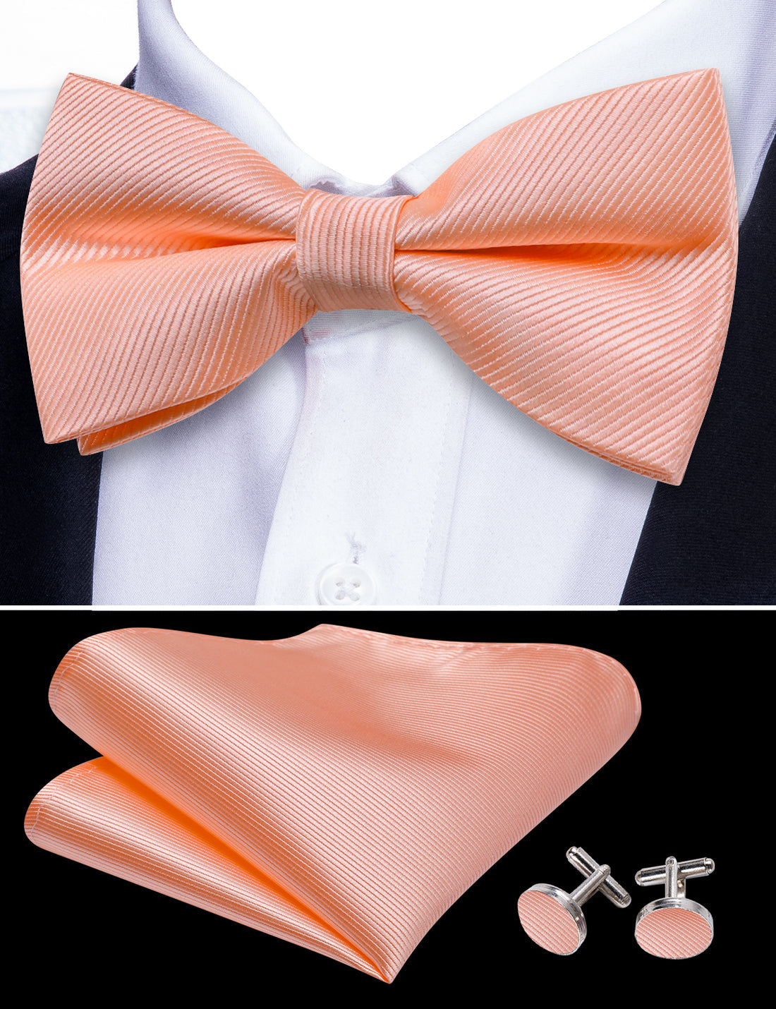 Pale Orange Solid Bow Tie Set - GentCrest - View 6