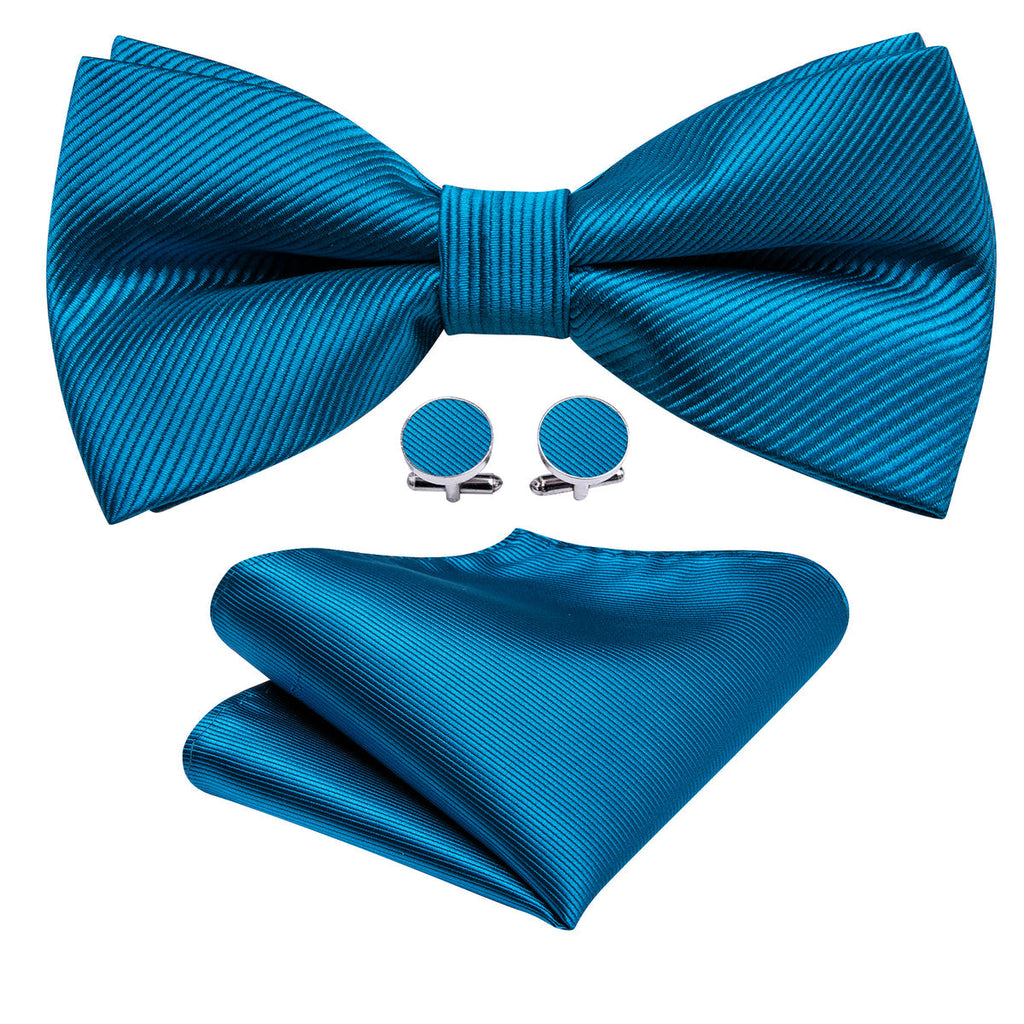Sky Blue Solid Bow Tie Set - GentCrest