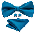 Sky Blue Solid Bow Tie Set - GentCrest