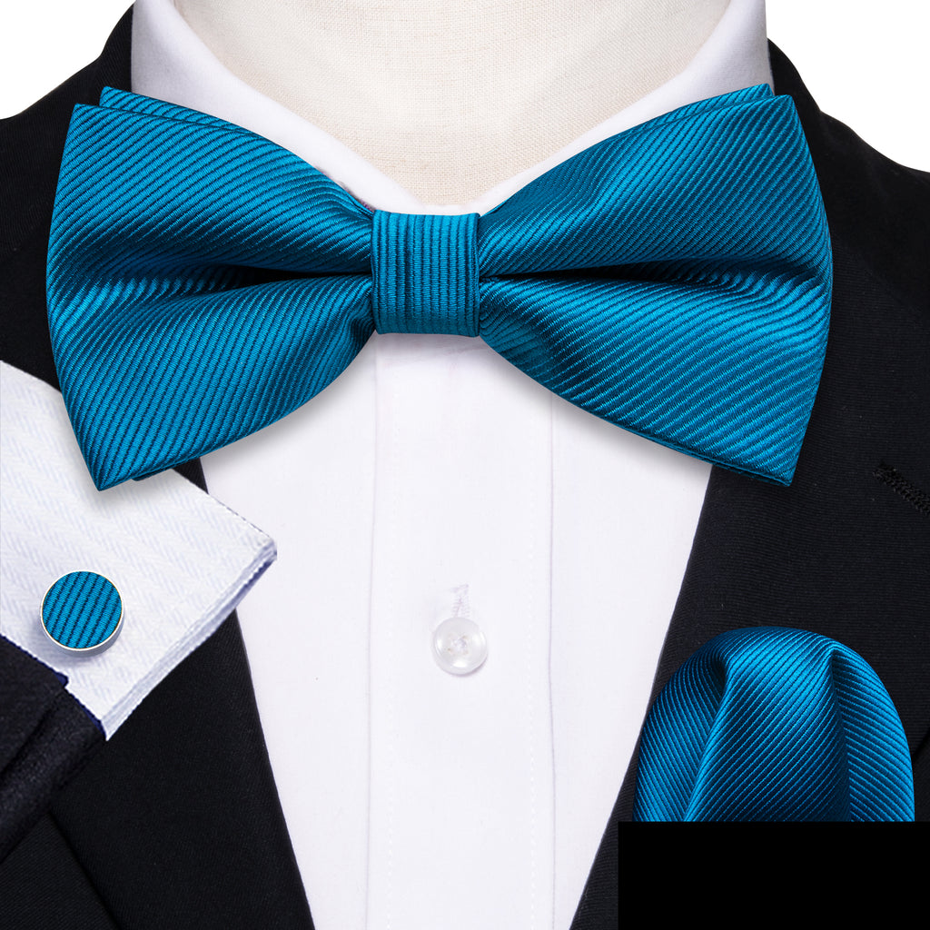 Sky Blue Solid Bow Tie Set - GentCrest - View 2