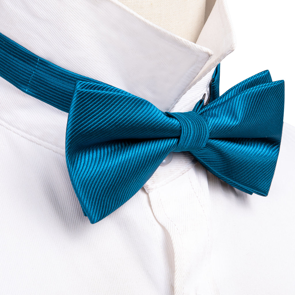 Sky Blue Solid Bow Tie Set - GentCrest - View 4