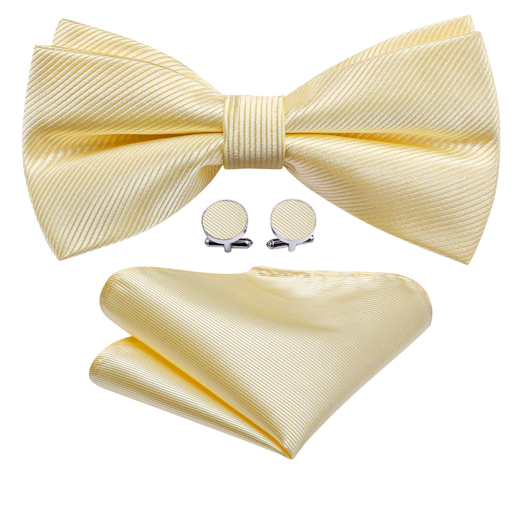 Lemon Chiffon Solid Bow Tie Set - GentCrest