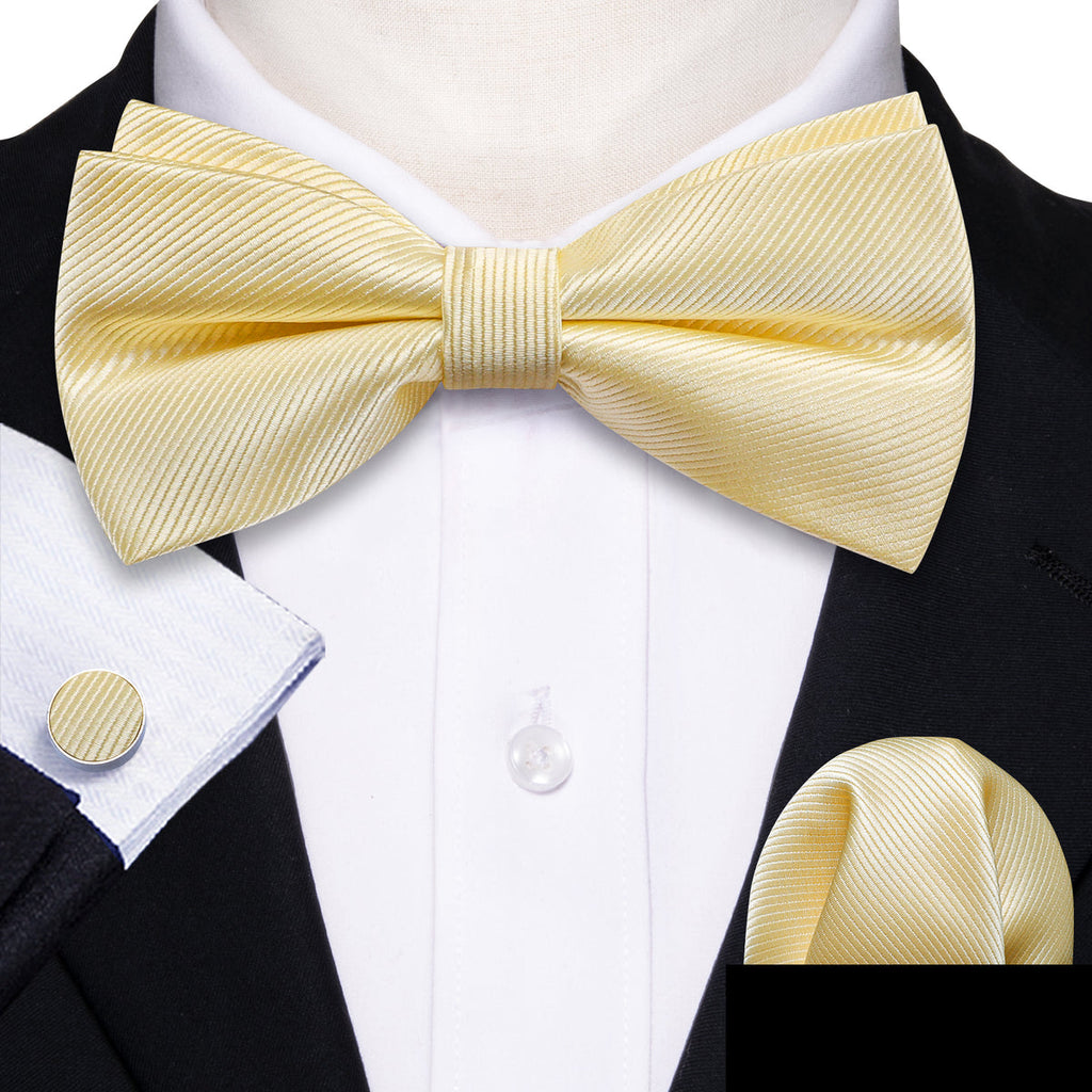 Lemon Chiffon Solid Bow Tie Set - GentCrest - View 2