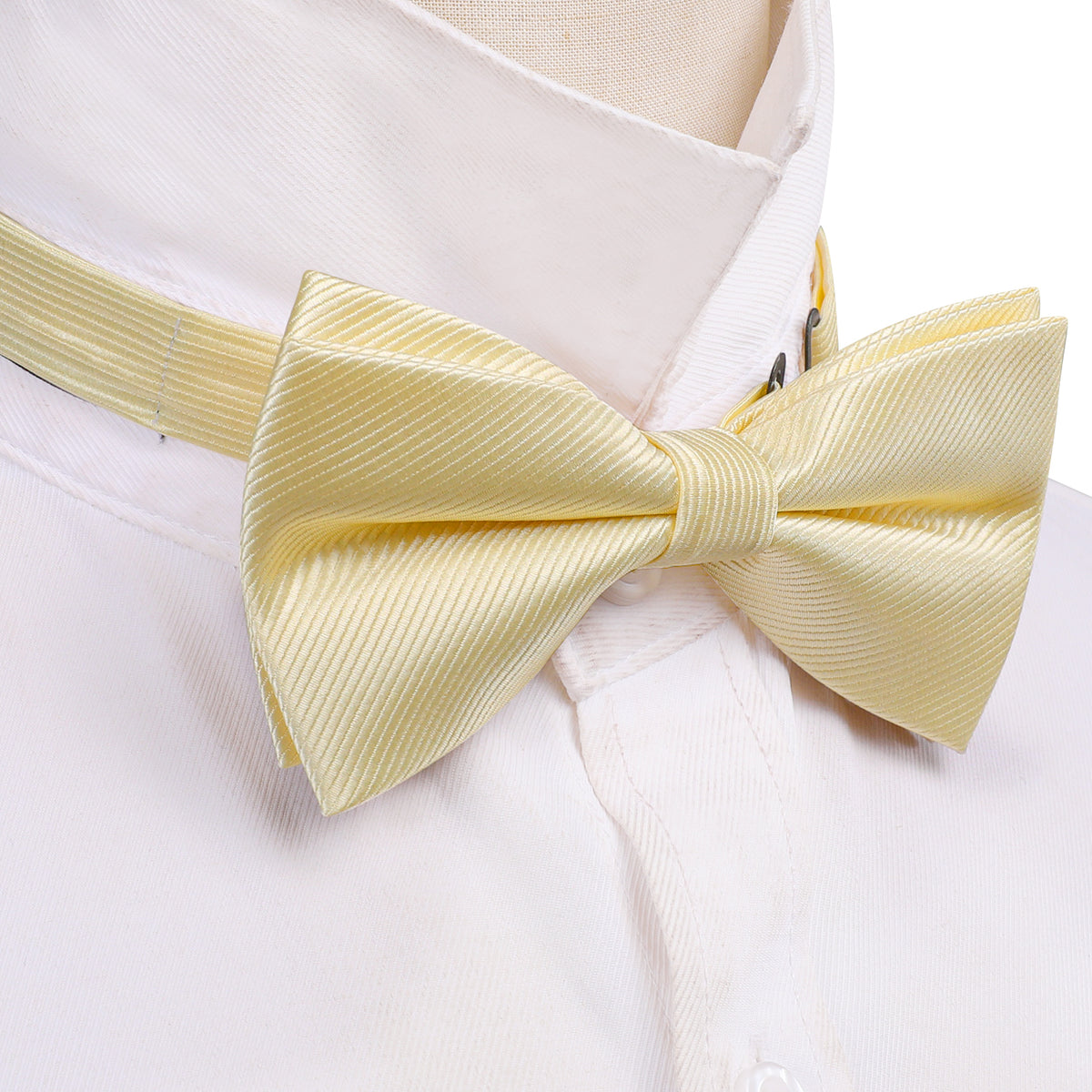 Lemon Chiffon Solid Bow Tie Set - GentCrest - View 4