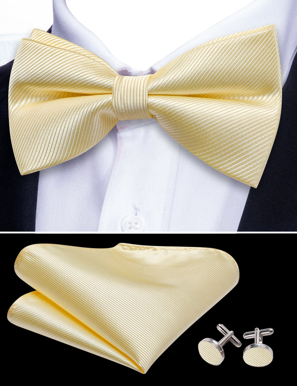 Lemon Chiffon Solid Bow Tie Set - GentCrest - View 6
