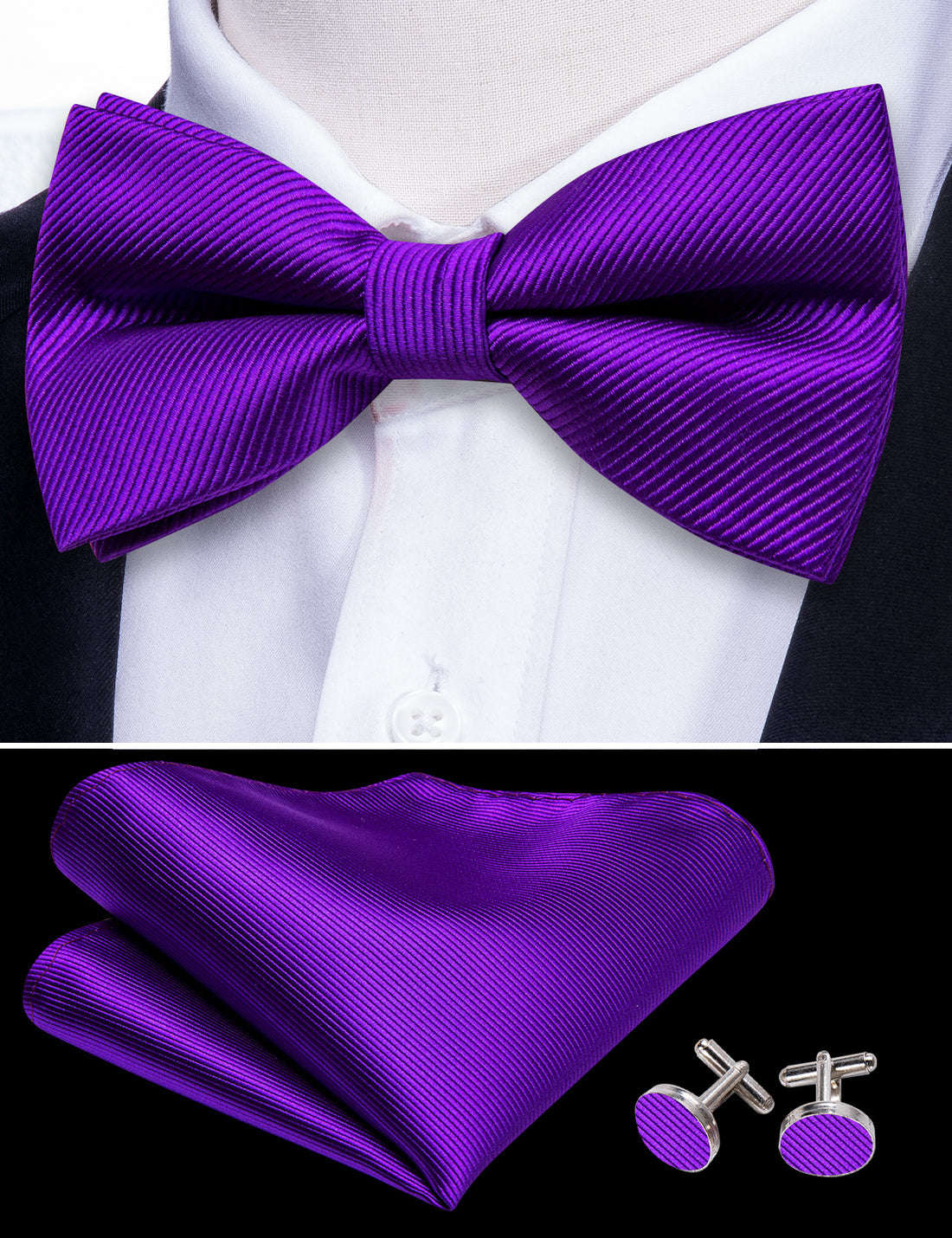 Hyacinth Solid Bow Tie Set - GentCrest - View 5
