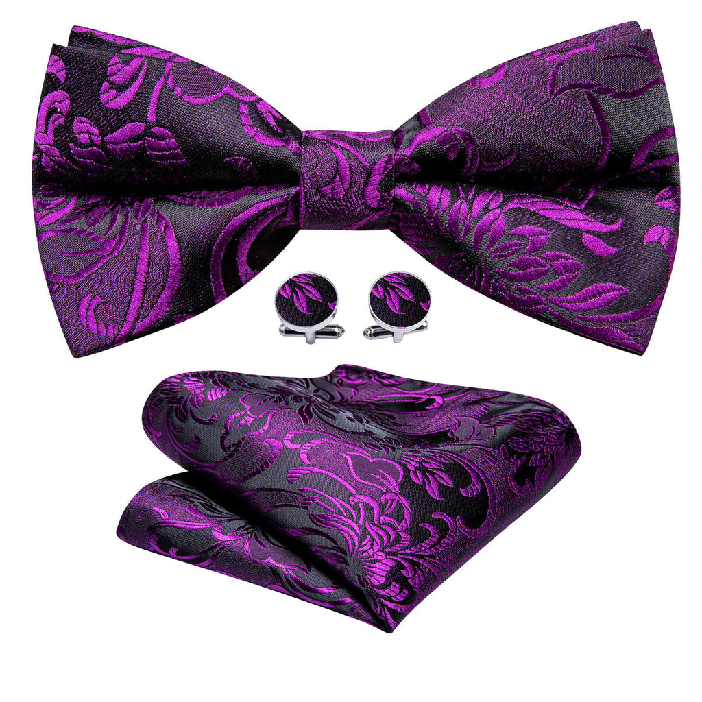 Purple Black Paisley Bow Tie Set - GentCrest