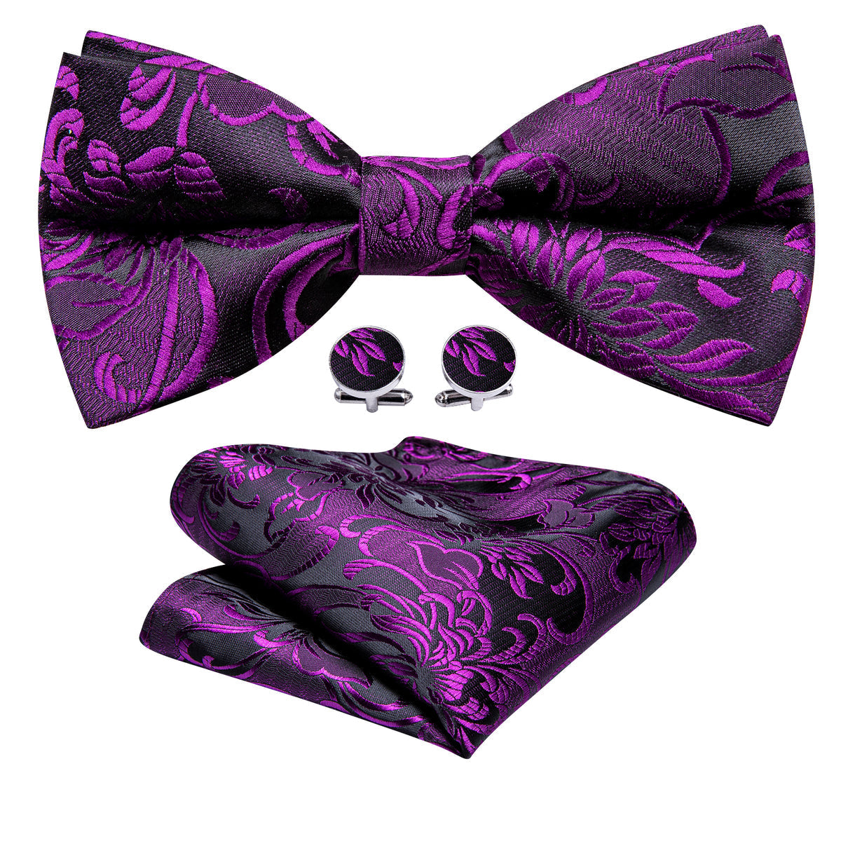 Purple Black Paisley Bow Tie Set - GentCrest