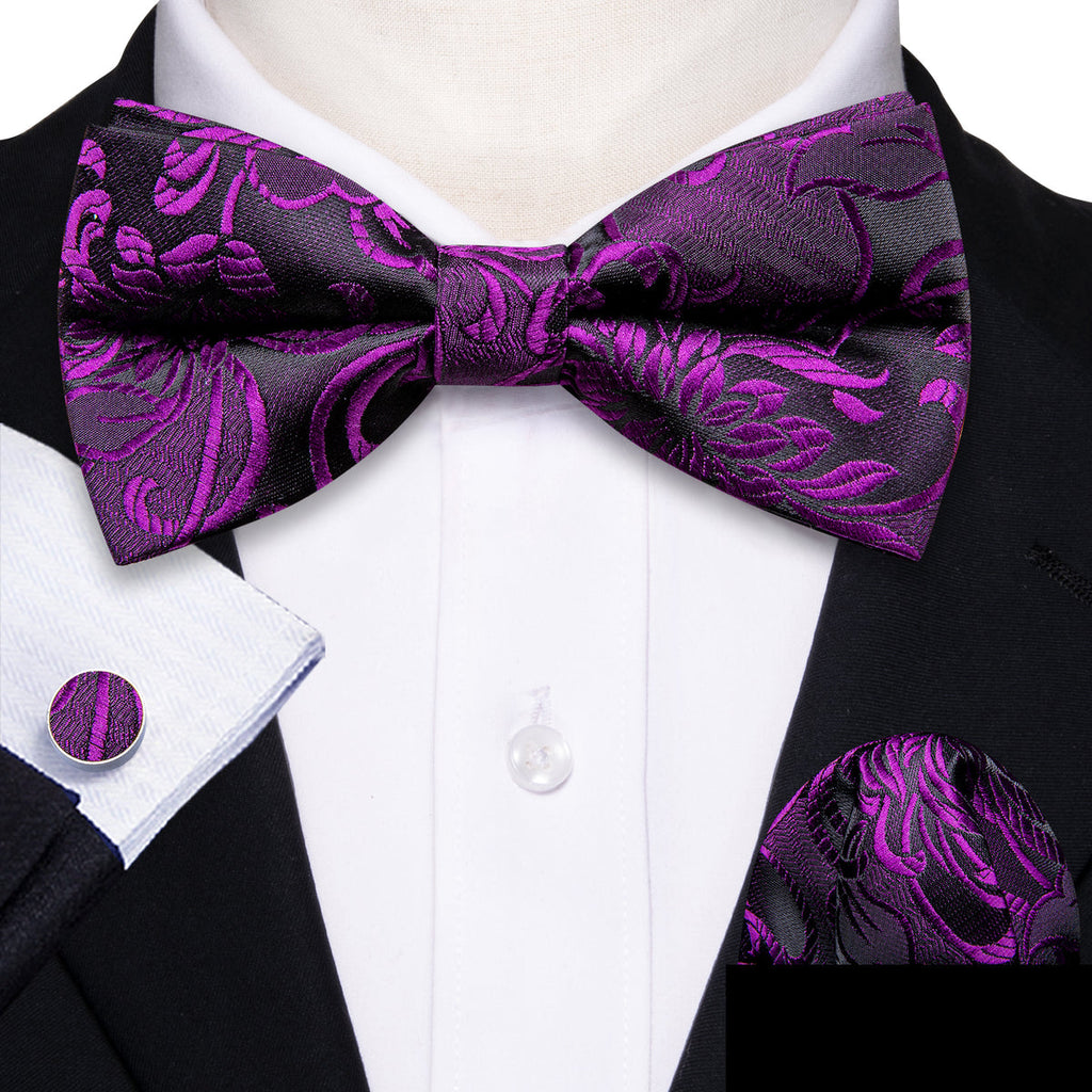 Purple Black Paisley Bow Tie Set - GentCrest - View 3