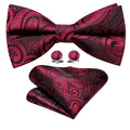 Black Red Paisley Beautiful Bow Tie Set - GentCrest