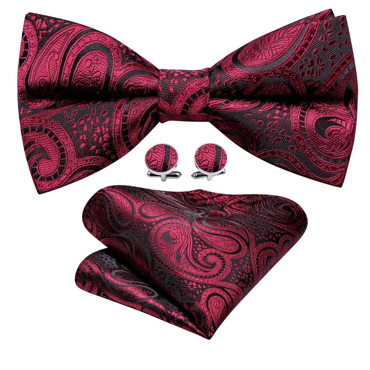 Black Red Paisley Beautiful Bow Tie Set - GentCrest