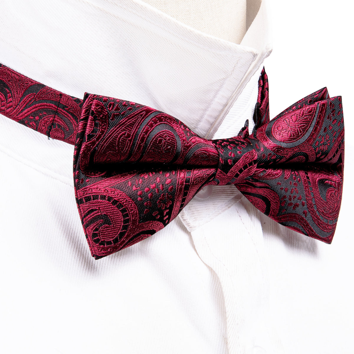 Black Red Paisley Beautiful Bow Tie Set - GentCrest - View 4