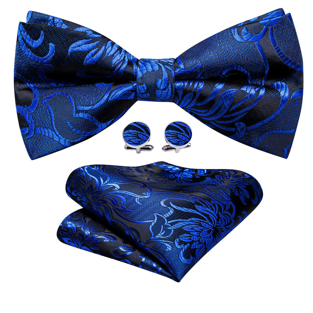 Cobalt Blue Paisley Bow Tie Set - GentCrest