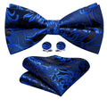 Cobalt Blue Paisley Bow Tie Set - GentCrest