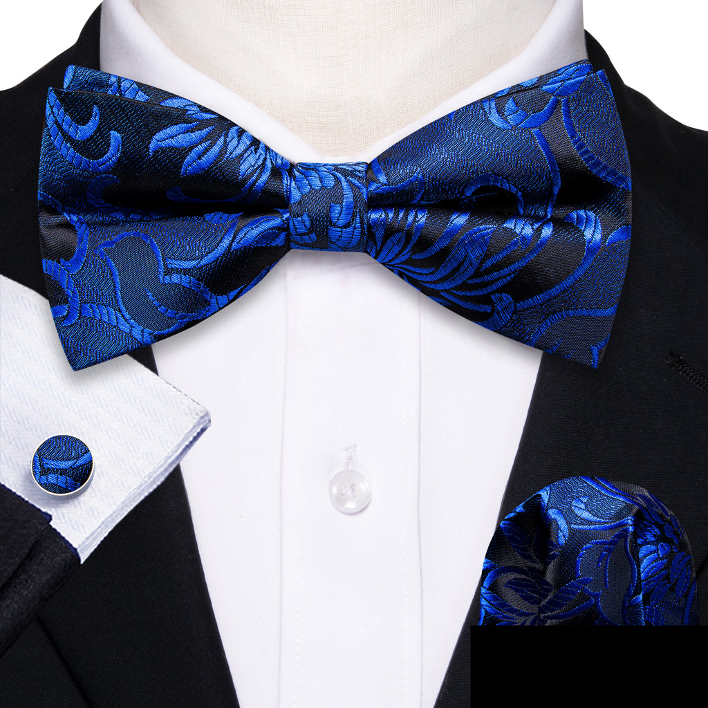 Cobalt Blue Paisley Bow Tie Set - GentCrest - View 2
