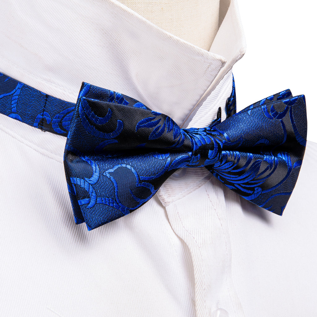 Cobalt Blue Paisley Bow Tie Set - GentCrest - View 4