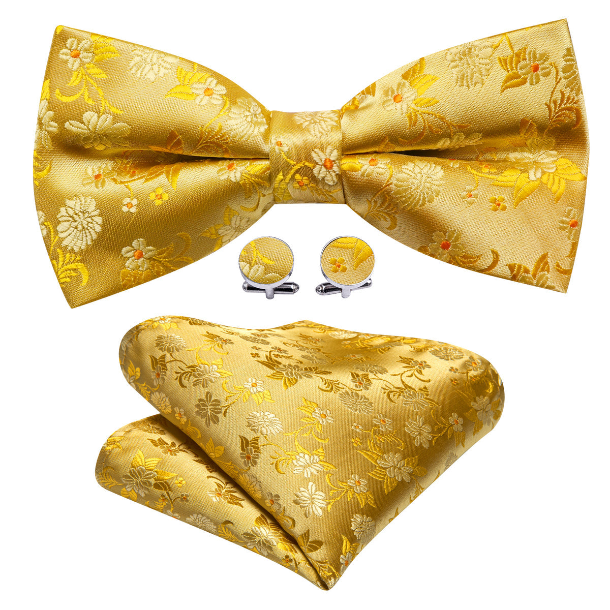 Gold Floral Bow Tie Set - GentCrest - View 3