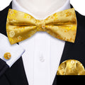 Gold Floral Bow Tie Set - GentCrest