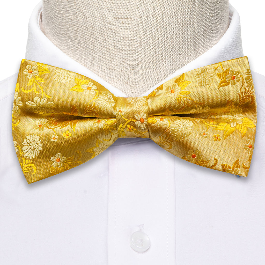 Gold Floral Bow Tie Set - GentCrest - View 4