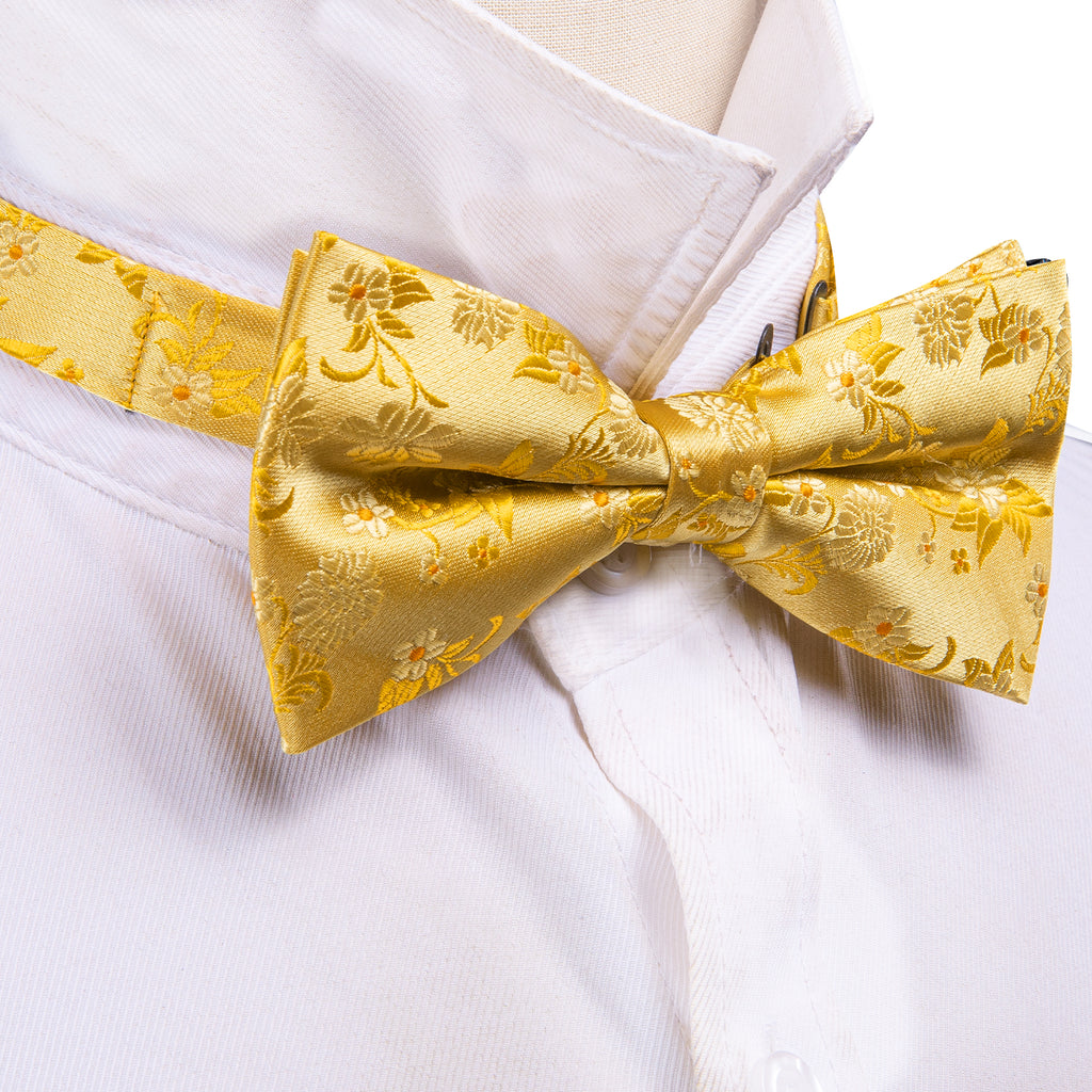 Gold Floral Bow Tie Set - GentCrest - View 2
