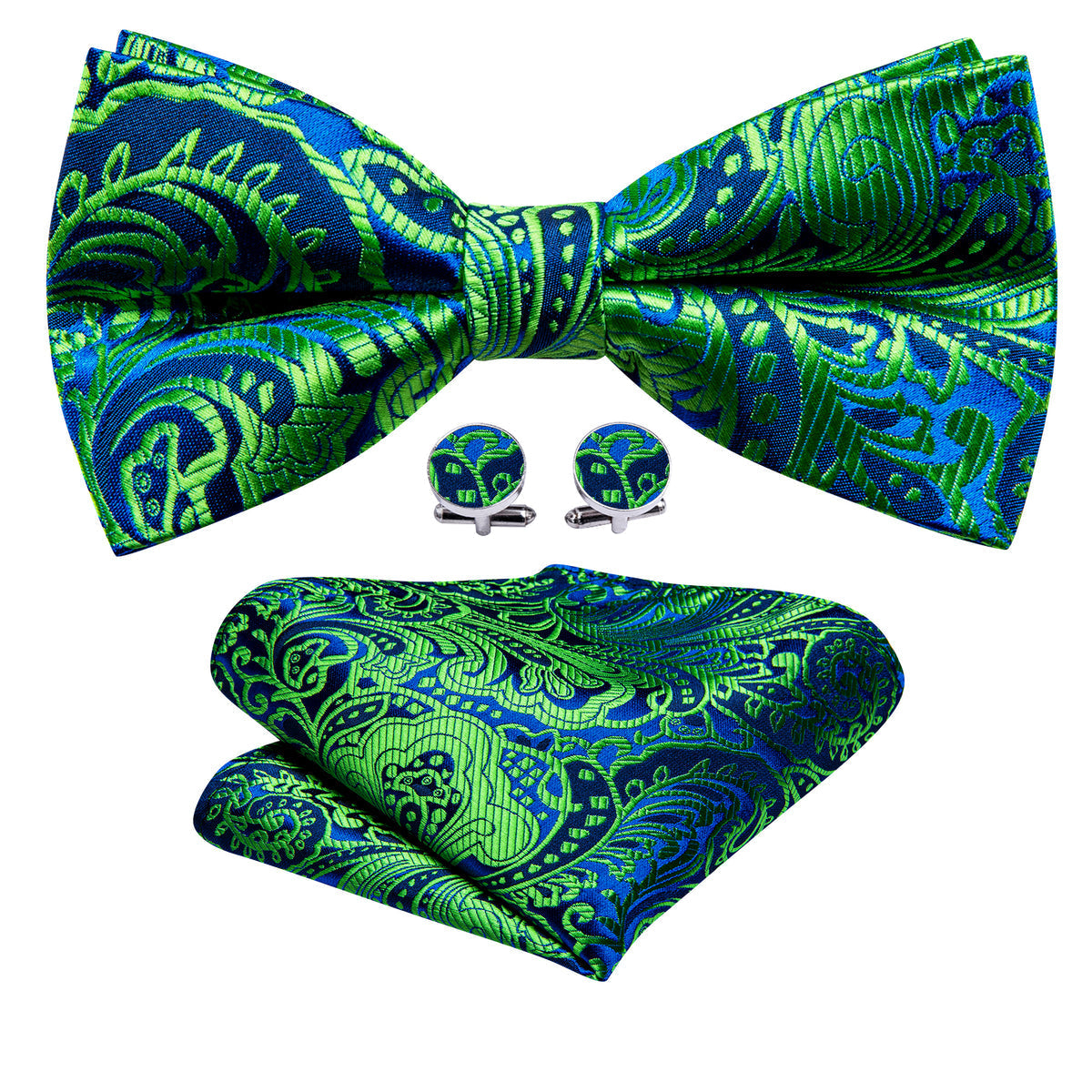 Teal Blue Paisley Bow Tie Set - GentCrest - View 3
