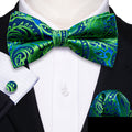 Teal Blue Paisley Bow Tie Set - GentCrest