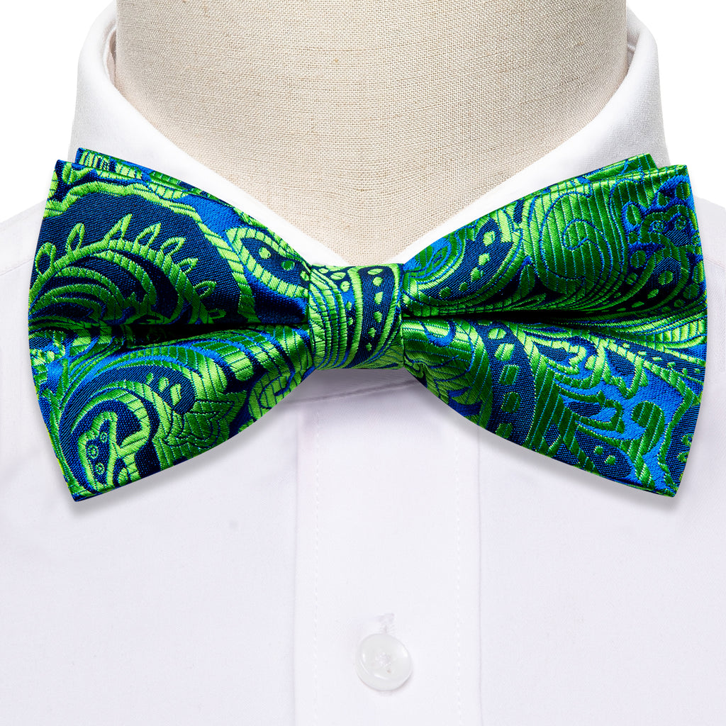 Teal Blue Paisley Bow Tie Set - GentCrest - View 4