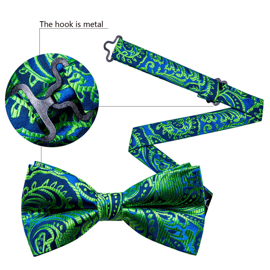Teal Blue Paisley Bow Tie Set - GentCrest - View 5