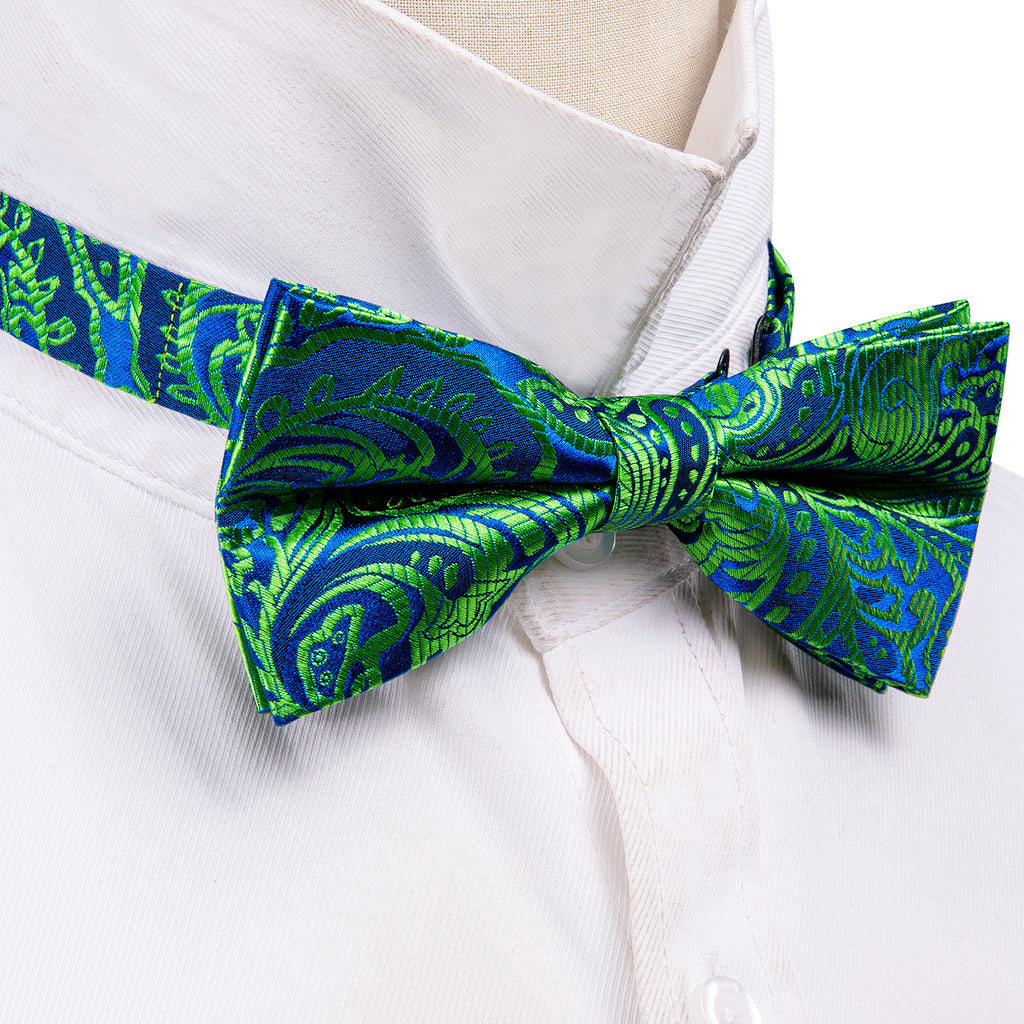 Teal Blue Paisley Bow Tie Set - GentCrest - View 2