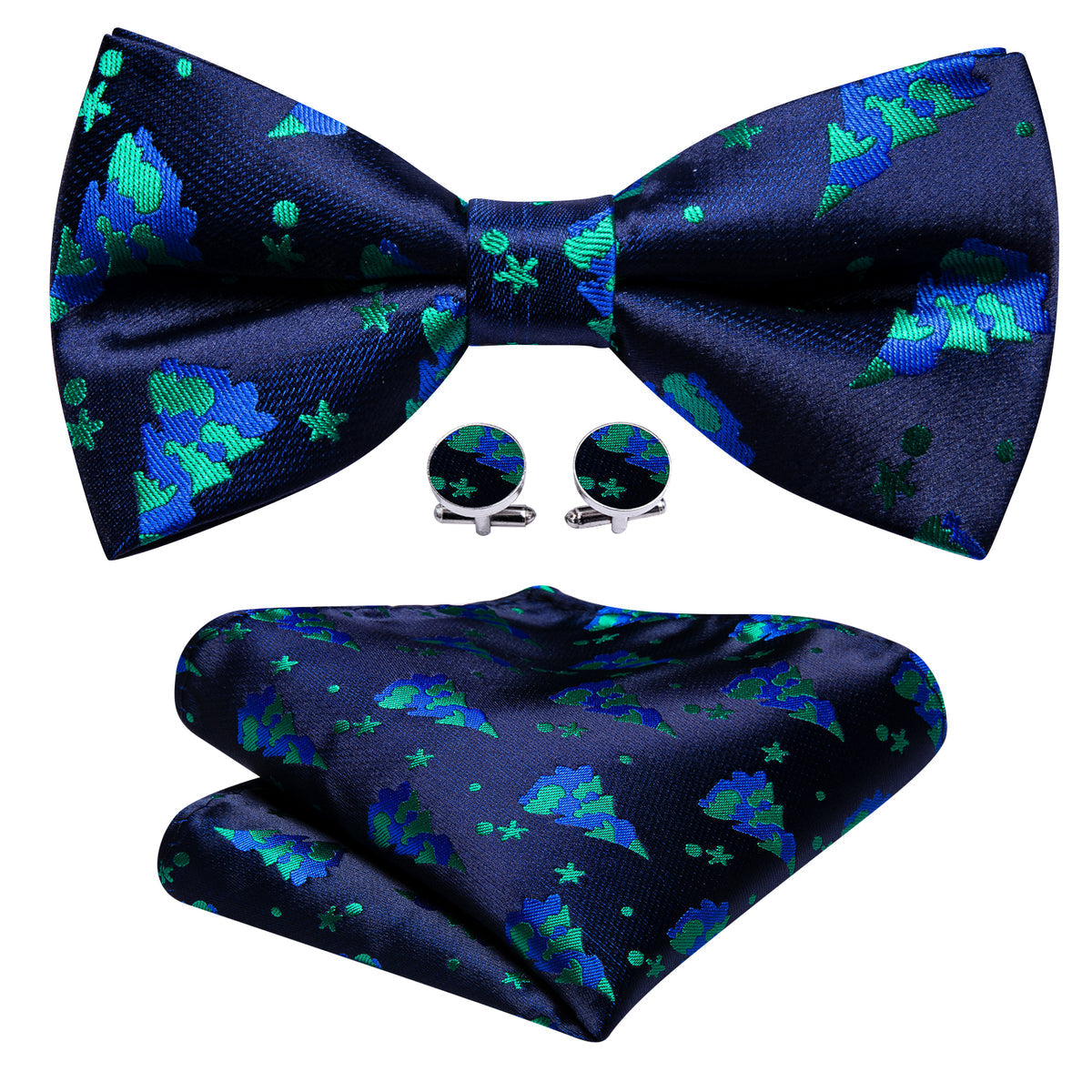 Blue Xmas Tree Bow Tie Set - GentCrest