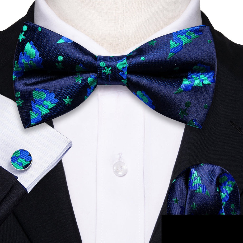 Blue Xmas Tree Bow Tie Set - GentCrest - View 2