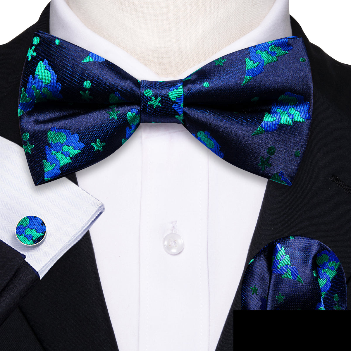 Blue Xmas Tree Bow Tie Set - GentCrest - View 2