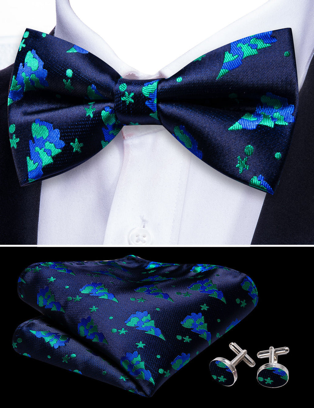 Blue Xmas Tree Bow Tie Set - GentCrest - View 5