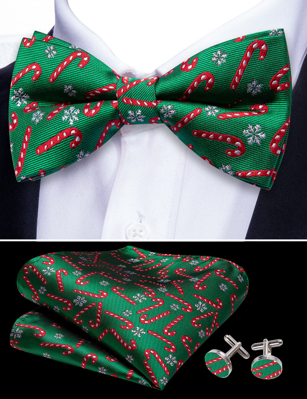 Green Christmas Crutch Bow Tie Set - GentCrest - View 4