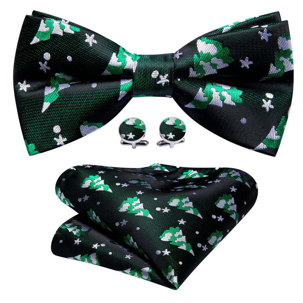 Emerald Green & White Christmas Tree Bow Tie Set - GentCrest - View 5