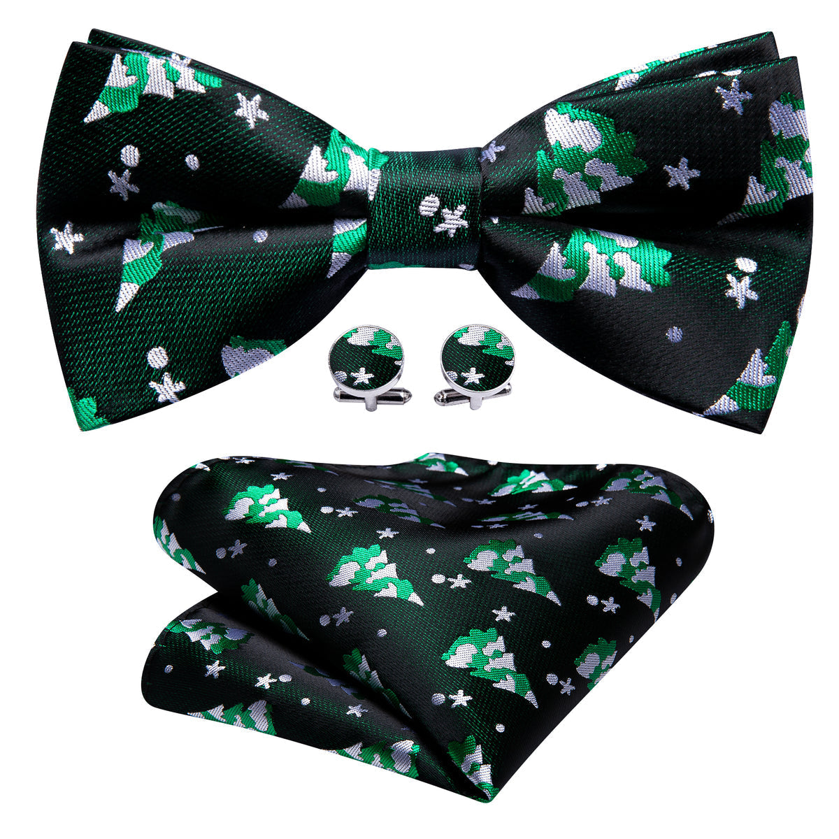 Emerald Green & White Christmas Tree Bow Tie Set - GentCrest - View 5