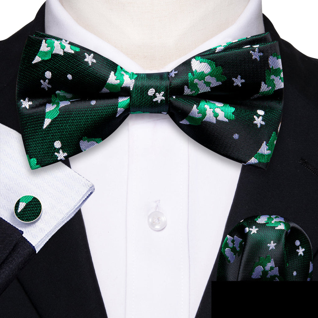 Emerald Green & White Christmas Tree Bow Tie Set - GentCrest