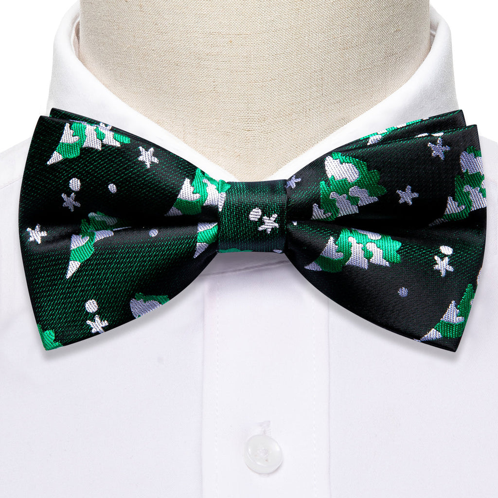 Emerald Green & White Christmas Tree Bow Tie Set - GentCrest - View 3