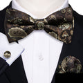 Brown Silver Paisley Bow Tie Set - GentCrest