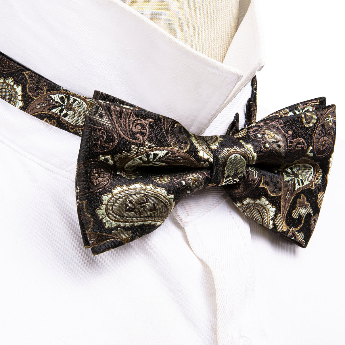 Brown Silver Paisley Bow Tie Set - GentCrest - View 3